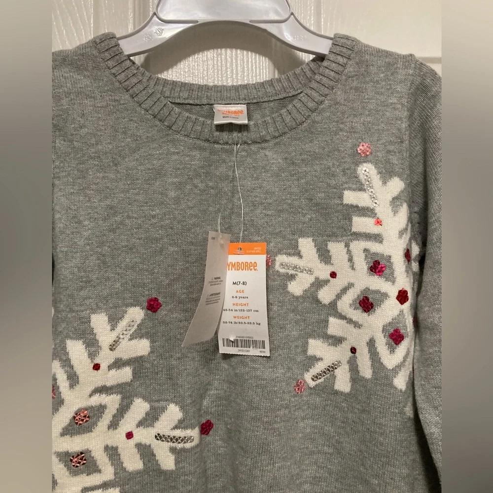 *Gymboree New Gray Knit Snowflake Print Sequin Kids Medium Sweater #G